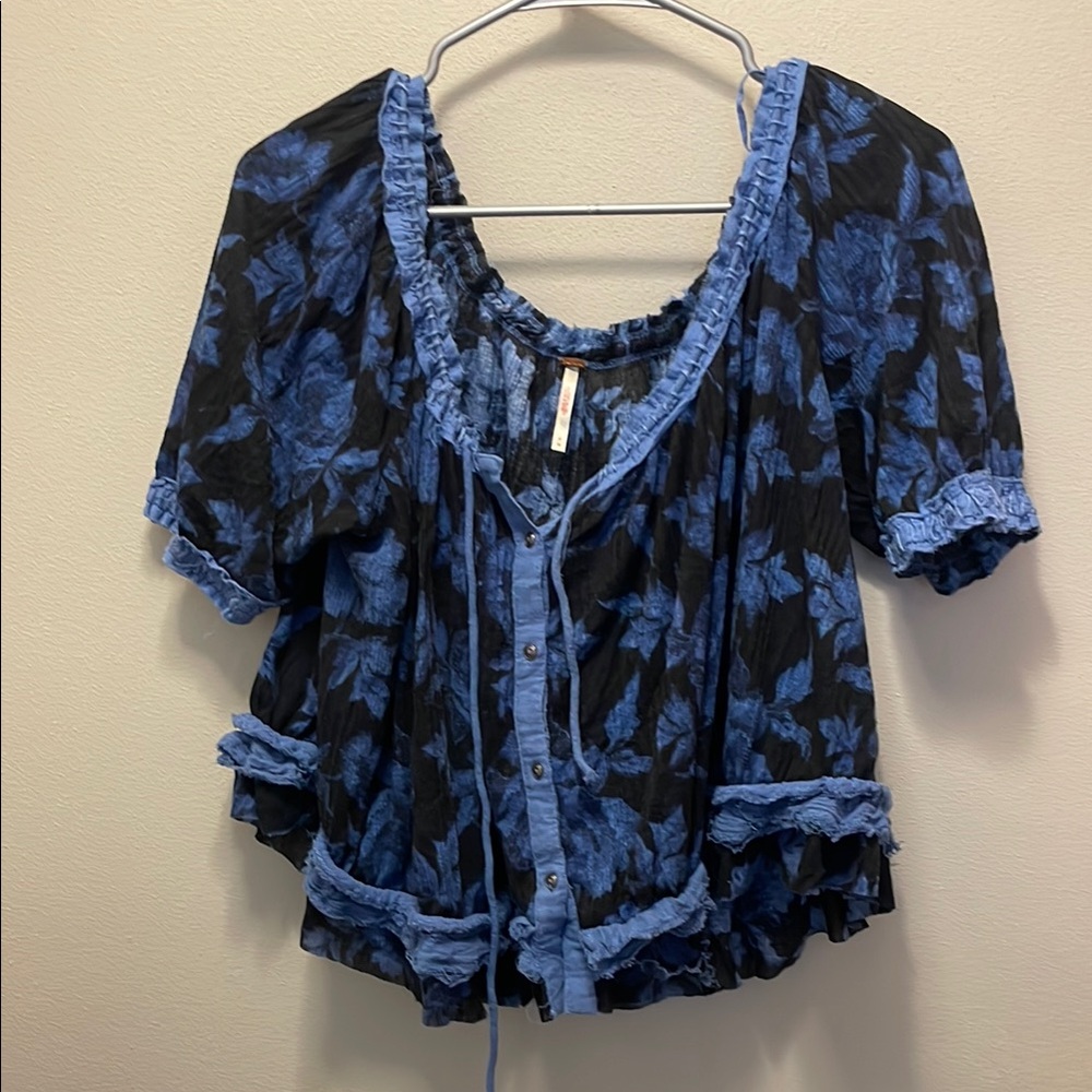 Floral Blue and Black Women's Top free people
